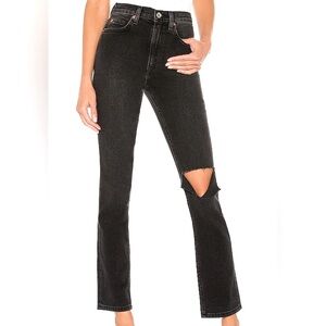 RE/DONE STRAIGHT LEG DISTRESSED DENIM JEANS women’s size 24 washed noir charcoal